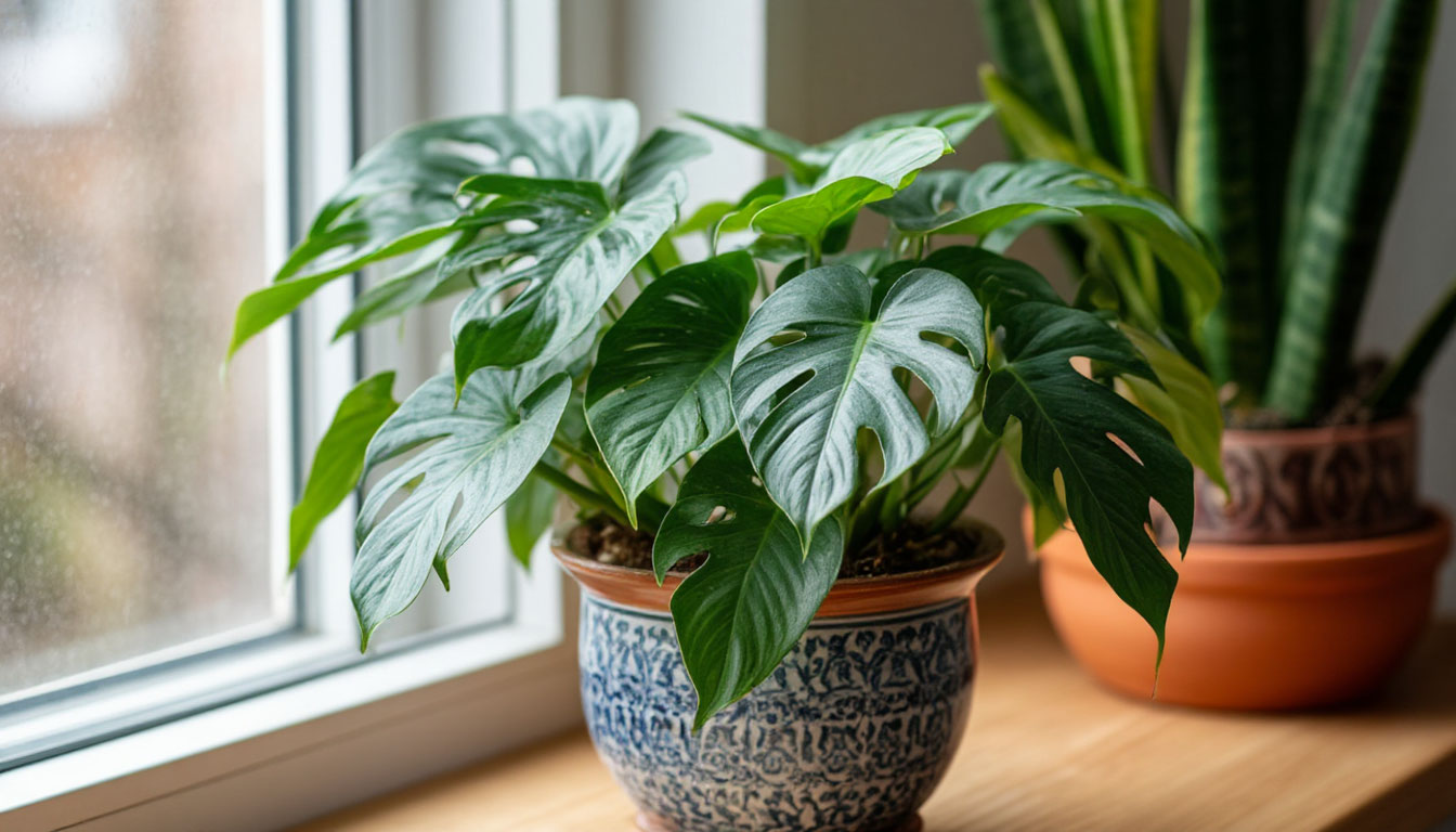 Силтепекана (Monstera siltepecana) Небольшая монстера с узкими, продолговатыми листьями серебристо-зелёного цвета